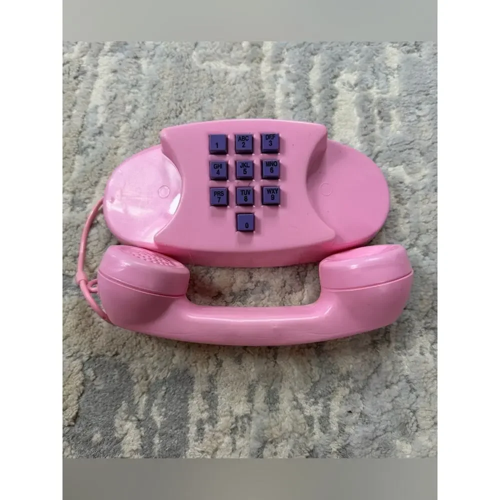 Vintage Pink Princess Plastic Toy Phone Push Button 1980s